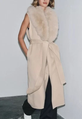 ZARA ZW COLLECTION FAUX FUR COLLAR WAISTCOAT ECRU NEW FW25/26 XS-XL REF 8491/261 - Image 1 of 4