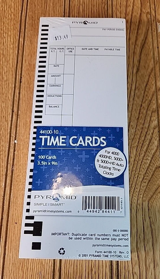 Pyramid Time Attendance Cards, 3-1/2"x8-1/2", 100/PK, White - Image 1 of 1