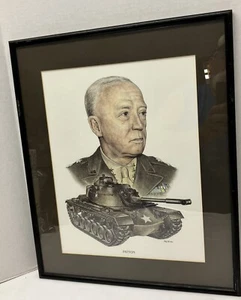 Vintage Art Print General Patton Military Portrait Tank Jody Harmon US Army WW2 - Picture 1 of 12