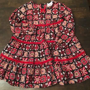 HANNA ANDERSSON Red Floral Tiered Dress Sz 110 4/5/6 - Picture 1 of 1