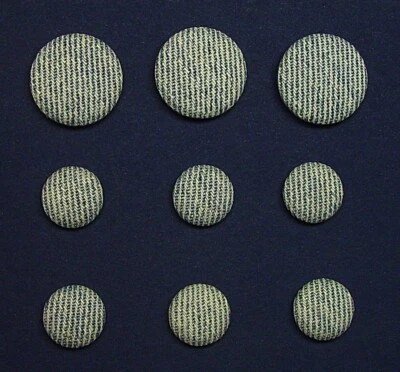 Made in USA 9 denim covered button in light blue 3 x 23.5mm, 6 x 15mm metal loop - Image 1 of 4