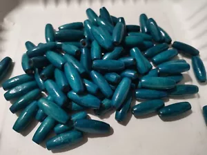 200pcs ( 23mm x 8mm ) WOODEN Long OVAL BARREL Beads DARK TURQUOISE BLUE X34 - Picture 1 of 1