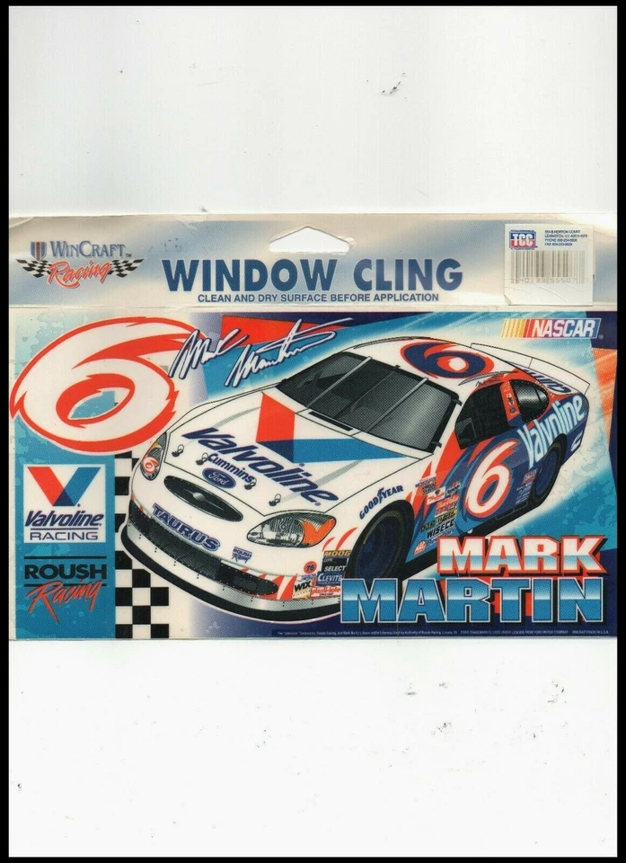 NASCAR Mark Martin #6 Valvoline Window Cling 8 1/2" x 4 1/2" sin usar Foto 1 de 1