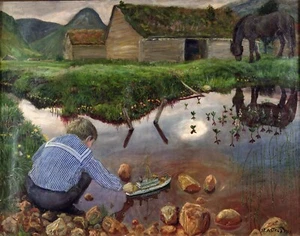 Nikolai Astrup : "Spring Evening by the Vicarage Pond" — Giclee Fine Art Print - Picture 1 of 7