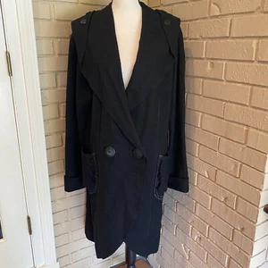 Animale Womens 4 Black Wool Blend Full Length Trench Coat Goth Lagenlook - Picture 1 of 11