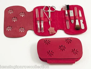 WINDSOR 7-PIECE MANICURE SET IN RED LEATHER AND ULTRA SUEDE CASE - Picture 1 of 1