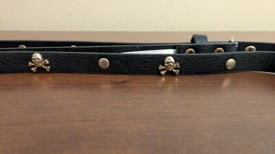 Unbranded Skinny Gold-Tone Skull and Crossbones on Black Belt Size 2X (52") NWOT - Image 1 of 4