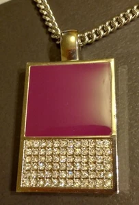 Lovely Ann Taylor Purple Enamel Icy Crystal Rectangle Pendant 32" Chain Necklace - Picture 1 of 12