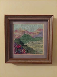 PRETTY 3D HANDMADE FRAMED MOUNTAIN YARN FOLK ART PICTURE - Picture 1 of 11
