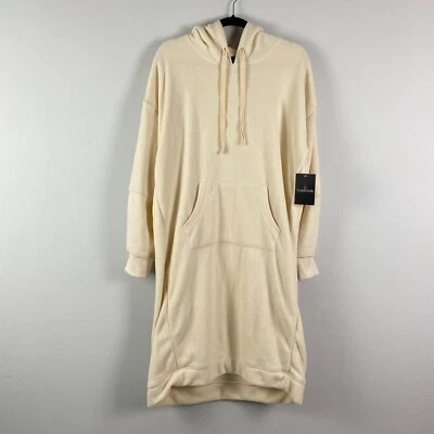 Cuddl Duds 连帽休闲连衣裙大号奶油色长袖口袋 — 第 1/4 张图片