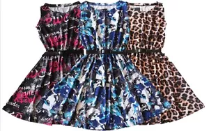 GIRLS PARTY FLORAL KIDS LEOPARD SKATER DRESS BELTED PRINTED TOP VEST DRESSES - Picture 1 of 4