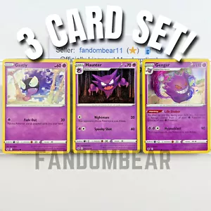 GENGAR GASTLY HAUNTER 3 CARD EVOLUTION SET 2020 Sword & Shield Base Set HOLO Pok - Picture 1 of 8