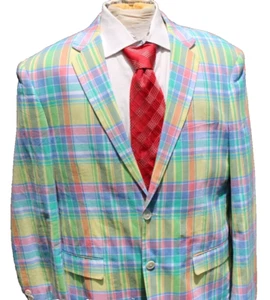 SADDLEBRED Mens Pastel Plaid 2 Button 100% Cotton Blazer Sport Coat US Sz 44R - Picture 1 of 11
