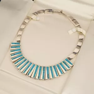 Gorgeous Sterling Silver Turquoise Fringe Statement Necklace - Free Shipping USA - Picture 1 of 9