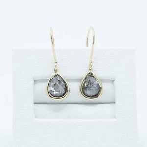 Pear Rose cut Diamond Dangle Earrings in 14k Yellow Gold 5x4mm Salt pepper Pear - Picture 1 of 4