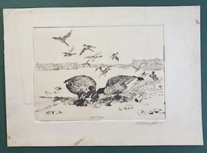 Original 1930's Etching G ERRINGTON Listed N.Y. Artist Illustrator GEESE AT FEED - Picture 1 of 3