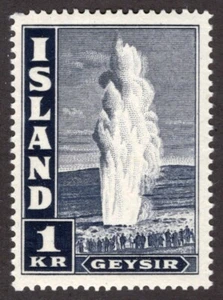 ISLANDIA 1945, SC-208B, EN MUY BUEN ESTADO MNH** 1kr Geyser scv $32,50 *Sellos de bahía* - Imagen 1 de 2