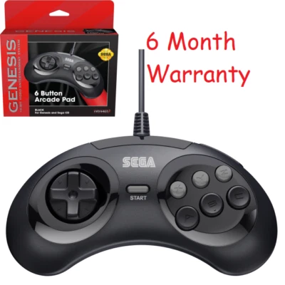 New Retro-Bit Official Sega Genesis Controller 6-Button Arcade Pad  BLACK - Image 1 of 4