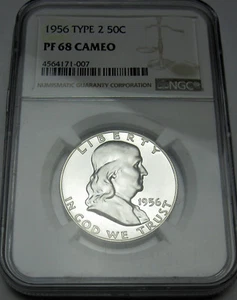 1956 P Franklin 90 % Silver Half Dollar Ty2 NGC Proof 68 Cameo Uncirculated - Picture 1 of 5