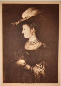 Saskia Van Ulenburg by Rembrandt Wife Beauty 1913 Gravure Antique Print Old - Picture 1 of 1