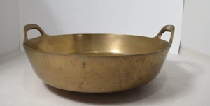 Vintage runde Messingpfanne signiert HENRY JLULIAN mit Griffen und Fuß - Bild 1 von 14