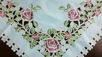 Ivory Cream Embroidered Rose Cutwork 33" Square Polyester Tablecloth Table Cover - Image 1 of 4