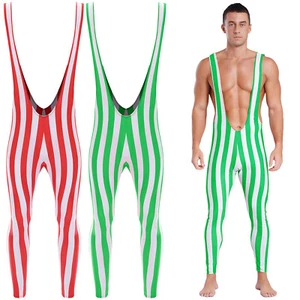 Mens Bodysuit Christmas Jumpsuit Stretchy Rompers Santa Unitard Performance - Picture 1 of 32