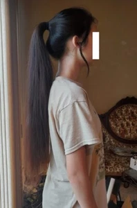 23 inch dark human hair ponytail haircut with before/after images/videos - Picture 1 of 9