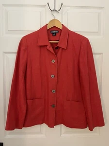 Lands’ End Linen Cotton Red Womens (L) 10 Petite Casual Blazer Jacket Excellent - Picture 1 of 6