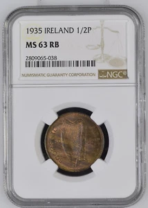 Irlanda 1935 | Irlandese 1/2d | Mezzo Penny | KM.2 | MS 63 RB - Foto 1 di 2
