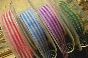 Check Organza 5/8" Sheer Ribbon 1yd Made in Japan - Picture 1 of 10