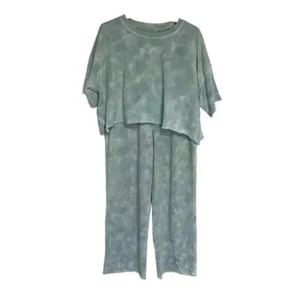 Aerie green tie dyed XL crop top + matching L pull on cozy pants with pockets - Picture 1 of 11