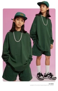 Children Cotton Solid Color Long Sleeve Unisex Kids Crew Neck Hoodie - Picture 1 of 6
