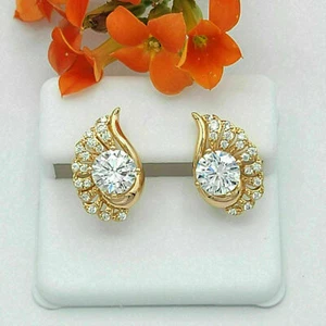 4.00 Ct Round Cut Simulated Diamond Huggie Hoop Earrings 14K Yellow Gold Finish - Picture 1 of 4