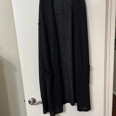 J.Jill Sleeveless Cardigan Vest Duster Black Linen Blend  Sweater Pocket Plus 3X - Image 1 of 4