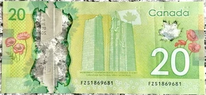 Canada $20 Dollar Banknote Radar Fancy Serial Number FZS 1869681 Rotator (2012) - Picture 1 of 2