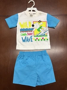 Vintage Anchor Apparel Kids Size 2 Shirt & Shorts Blue Wild Snow Surf Wave - Picture 1 of 6