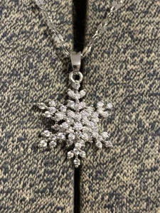 Collana Fiocco di Neve Fiocco di Neve Strass Argento Acciaio Inox Catena 18” NUOVA - Foto 1 di 8