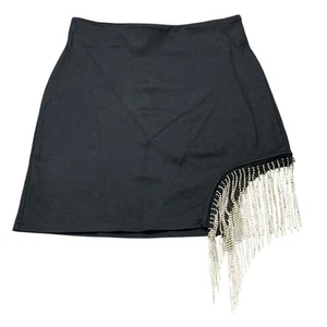 Falda Shein Bodycon Negra Dividida Estrás Flecos Mujer Talla S 4 - Imagen 1 de 9