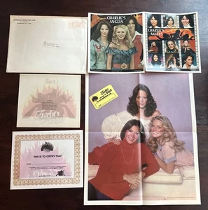 RARE Charlie’s Angels Fan Club Kit Card Certificate Poster Iron-On 1977 - Picture 1 of 7