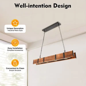 Rustic Wood 4 Lights Chandelier Farmhouse Ceiling Lamp Pendant Hanging Light - Picture 1 of 18