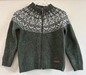 Youth Sz 10 Icewear Elmar Full Zip Sweater  100% Icelandic Wool Green 134/140 - Picture 1 of 9