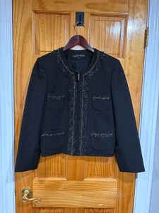 Albert Nipon Black Tweed Trim Wool Blend Jacket Size 12 Classic Bouclé Evening B - Picture 1 of 7