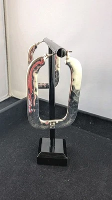 RLM Soho Silver-Tone Modernist Square Hoop Earrings – Signed Robert Lee Morris - Image 1 of 4