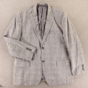 Tasso Elba Jacket XL 46R Blue Gray Linen Cotton Check Sport Coat Blazer Hopsack - Picture 1 of 15