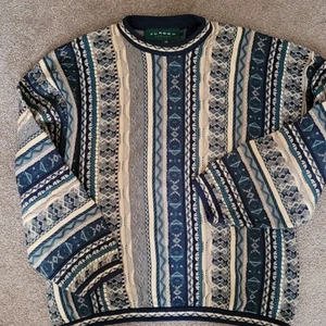 Vintage Tundra Sweater Coogi Style 3D Textured Chunky Knit Blu M Med Bill Cosby - Picture 1 of 11