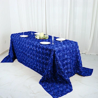 Royal Blue RIBBON ROSES 90x132" RECTANGLE TABLECLOTHS Wedding Catering Linens - Image 1 of 4