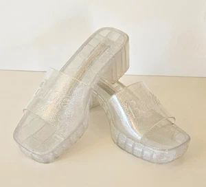 Barbie Clear Jelly Block Heel Sandals Slip On Shoes Glitter Women's size 7 LOOK - Picture 1 of 8