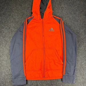 Sweat à capuche Adidas enfant orange gris fermeture éclair intégrale vêtements de sport athlétiques polaire 14/16 PAS D'ÉTIQUETTES - Photo 1/7