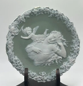 Antique Jasperware Decorative Plate Green Shafer & Vater 2701 Germany 5 1/2" - Picture 1 of 4